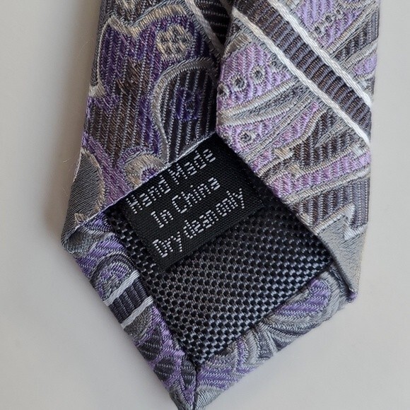 PRONTO UOMO COUTURE PURPLE GRAY SILK PAISLEY EXTRA LONG TIE 3.25 BY 63"  LONG - Picture 3 of 9